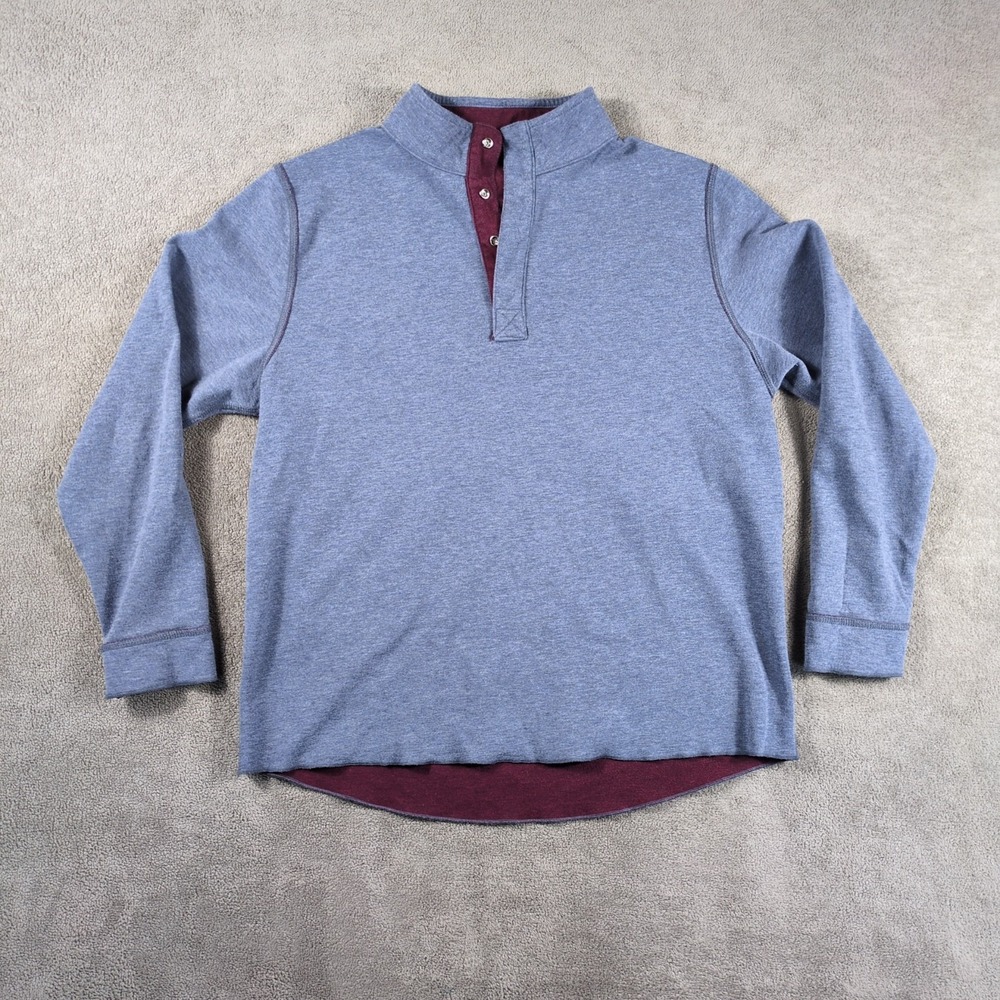 Tailorbyrd Pullover Mens L Burgundy Blue Double Knit Outdoor Reversible Henley